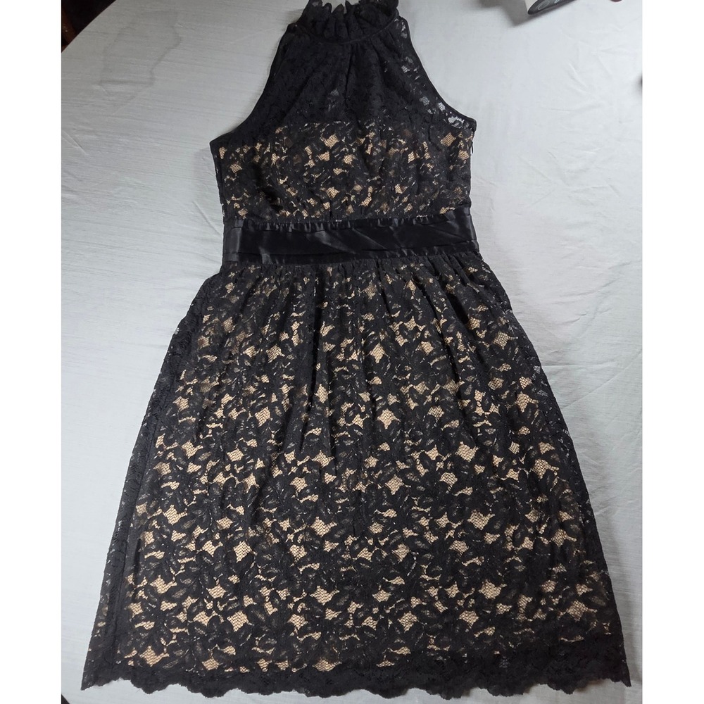 Banana Republic Black Floral Lace Ruffle Neck Cocktail Dress 606492-00 HOL 08